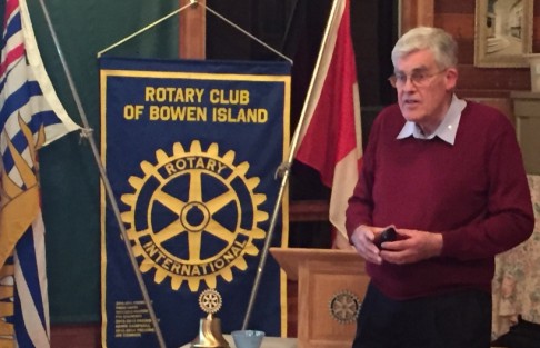 Chris Loat addresses the Rotary Club of Bowen Island