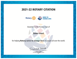 thumbprint citation for Bowen Rotary for the year 2021–22