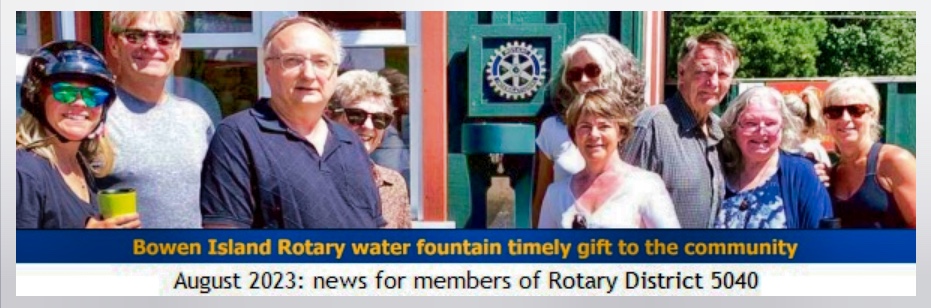 New Rotary Drinking Fountain featured in the banner for District 5040 Newsletter — Sep. 2023